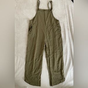Green linen overalls